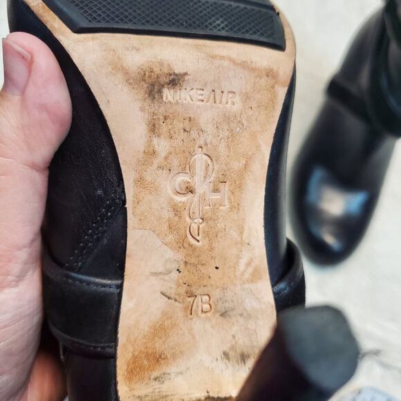 Cole Haan Nike Air Black Leather Strappy Dressy Office Stiletto HIgh Heel Boot 7 - Picture 13 of 13